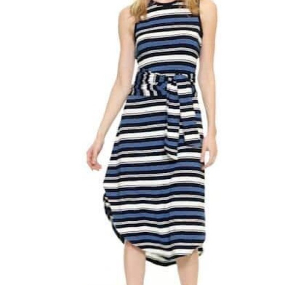 Gap NWT Blue Stripe Wrap-belt Midi Knit Dress
